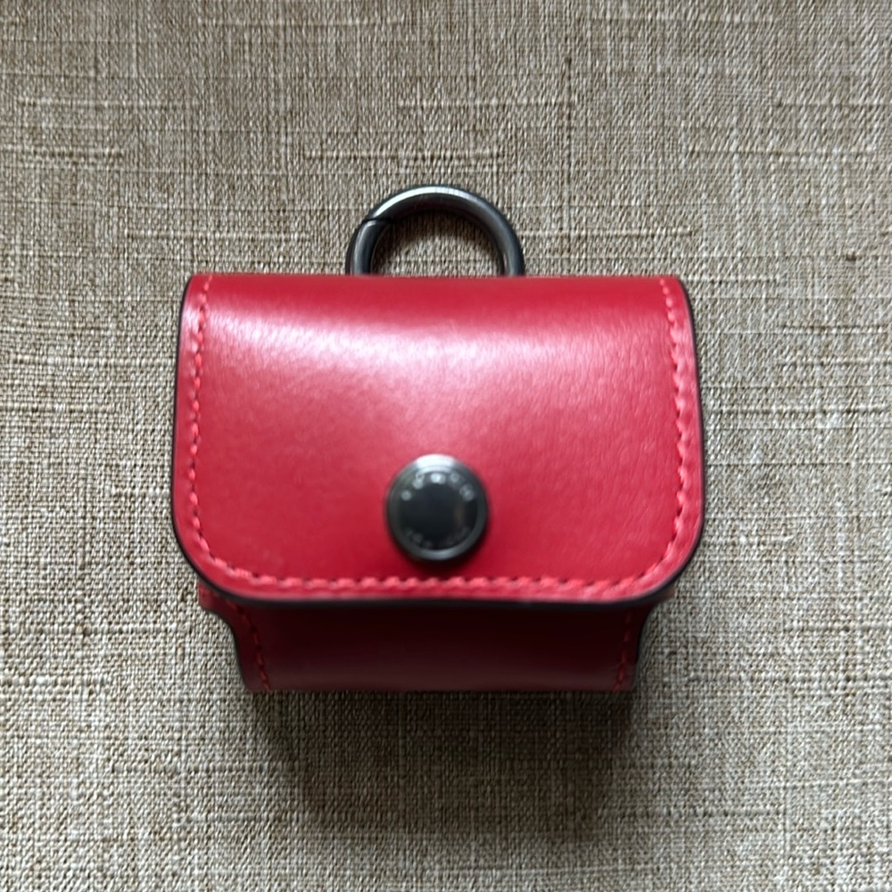 Coach bag charm red Apple AirPods Pro leather case/holder with carabiner clip